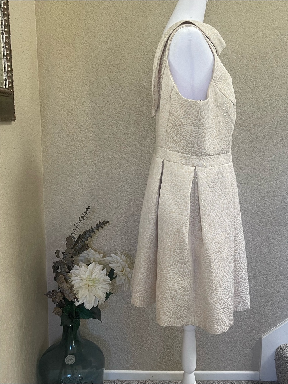 David's Bridal Ivory Textured Halter Fit-and-Flare Midi Dress - Picture 2 of 8